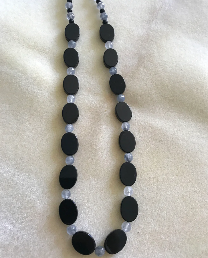 Black Onyx and Silver Cloud Quartz Short Necklace