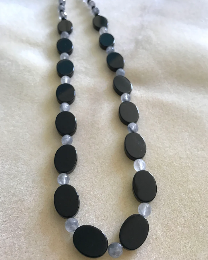 Black Onyx and Silver Cloud Quartz Short Necklace