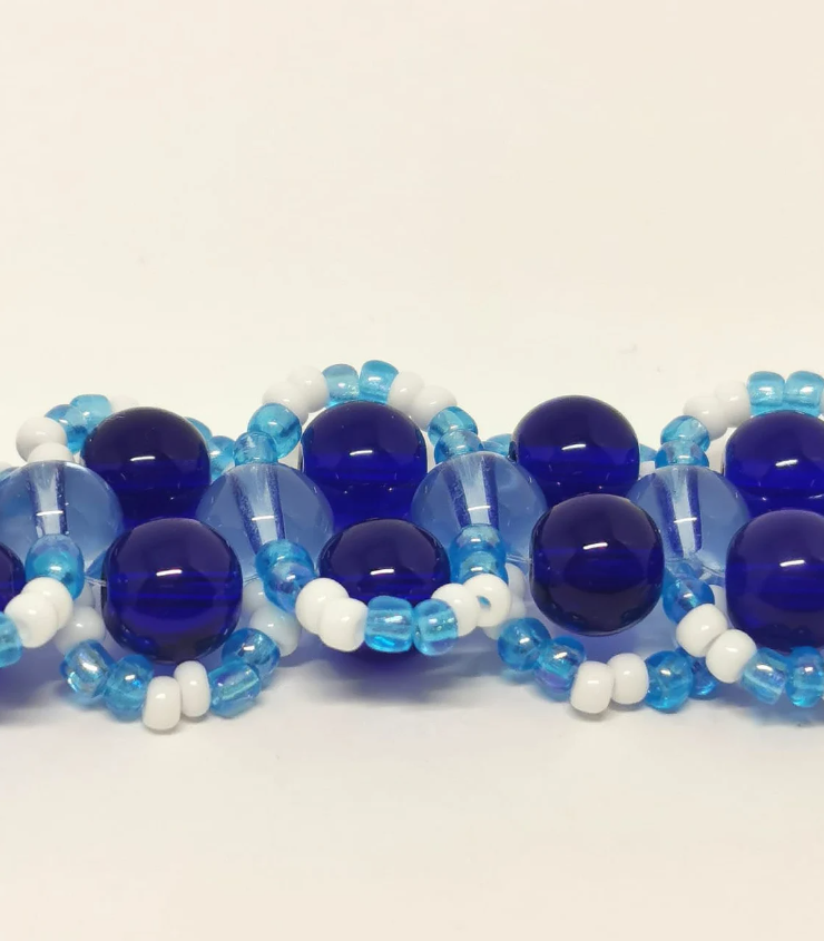 Blue and White Beadwork Glass Cuff Bracelet