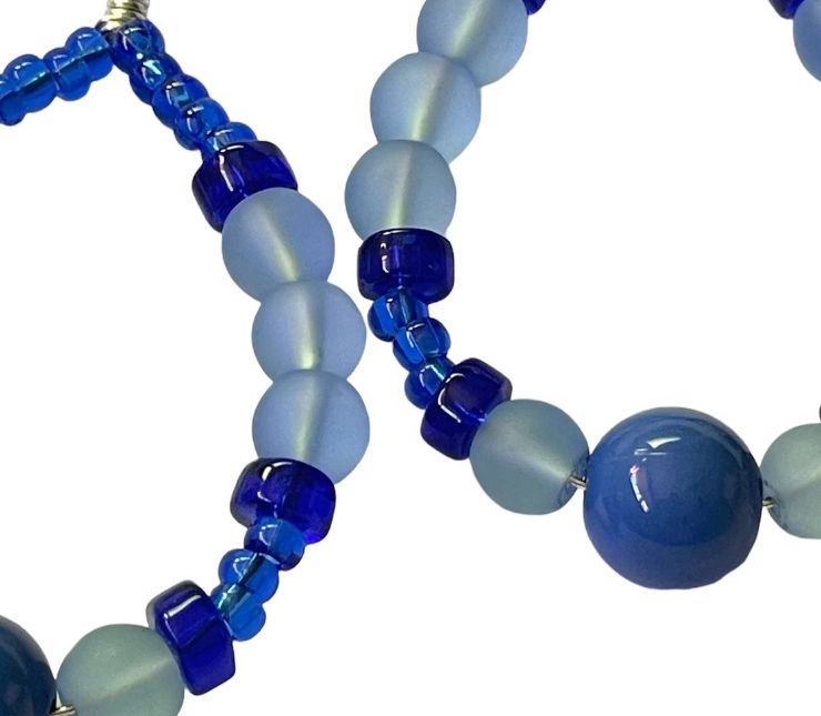 Blue Bonanza Wire Wrapped Globe and Glass Earrings