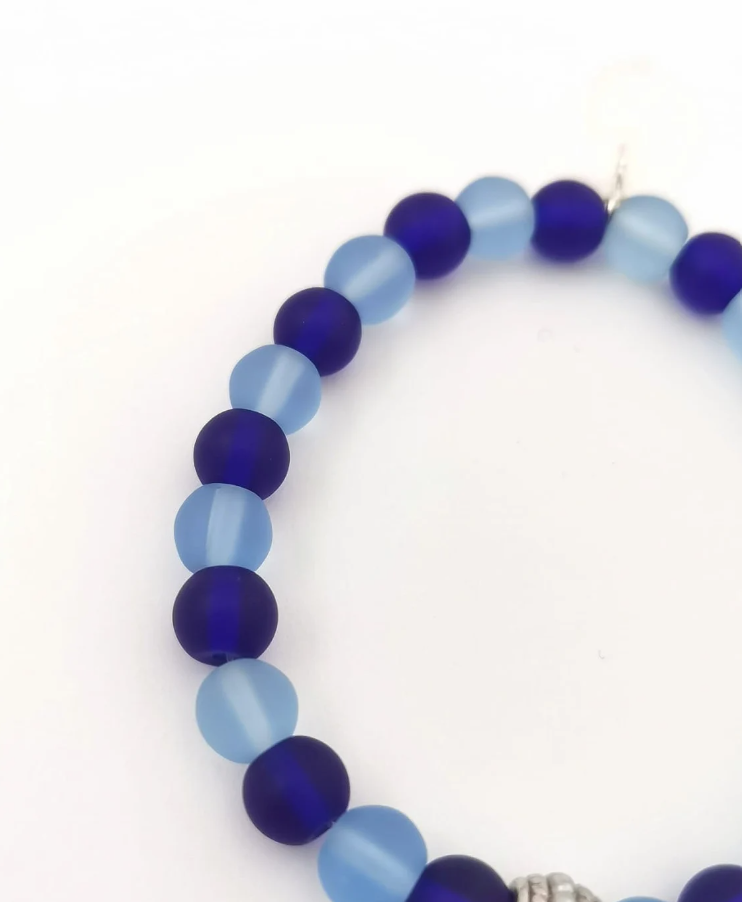 Blue Frosted Glass and Pewter Spacer Bracelet