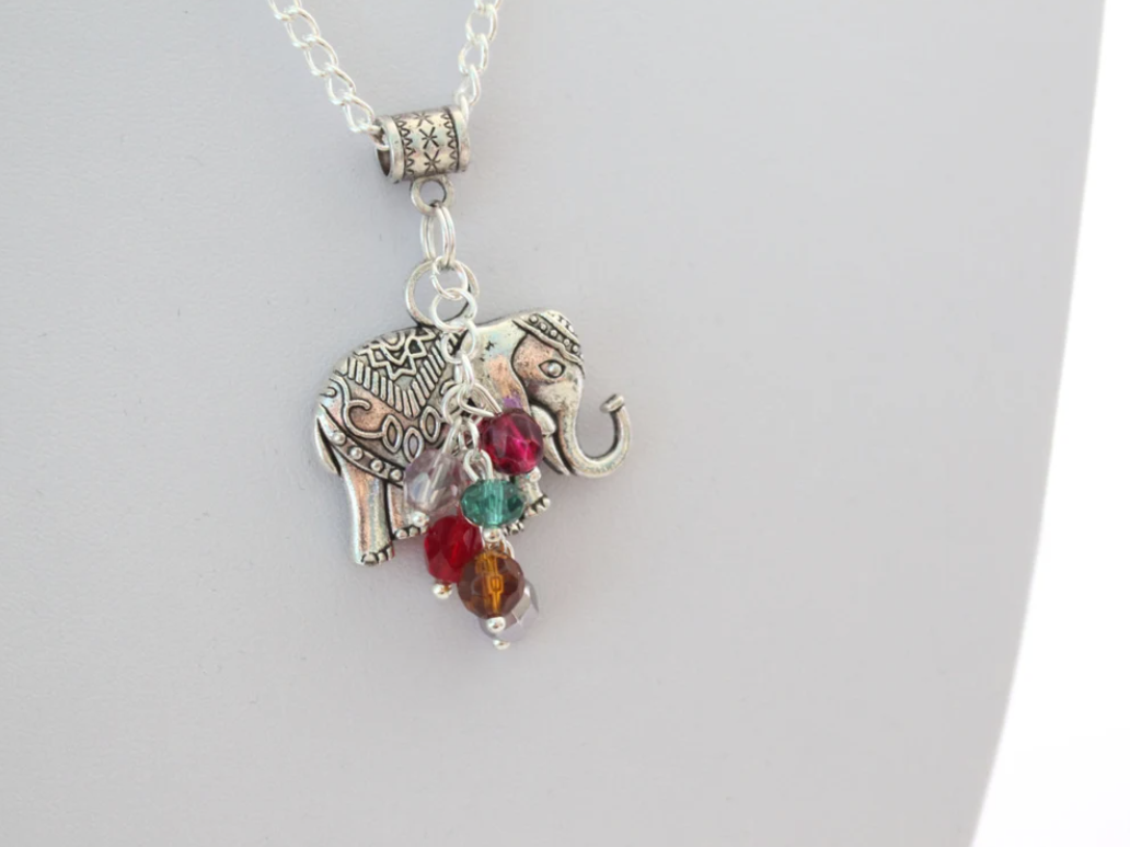 Colourful Stone and Elephant Pendant Chain Necklace