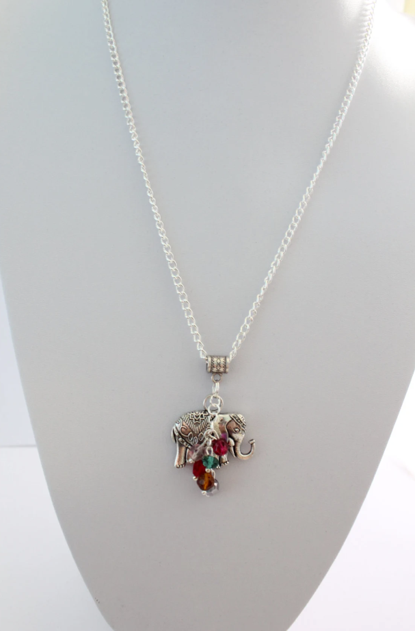 Colourful Stone and Elephant Pendant Chain Necklace