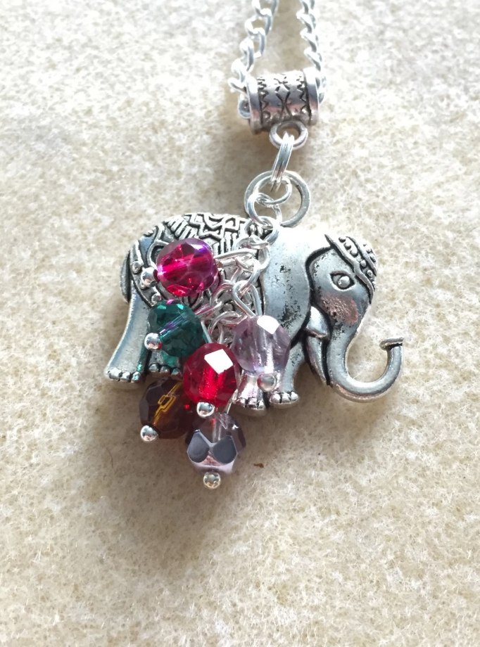 Colourful Stone and Elephant Pendant Chain Necklace