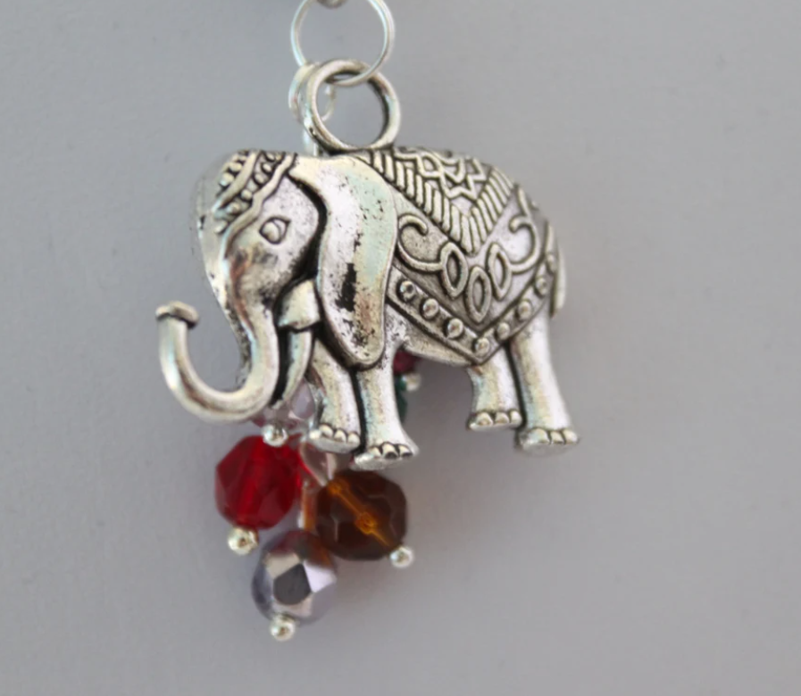Colourful Stone and Elephant Pendant Chain Necklace