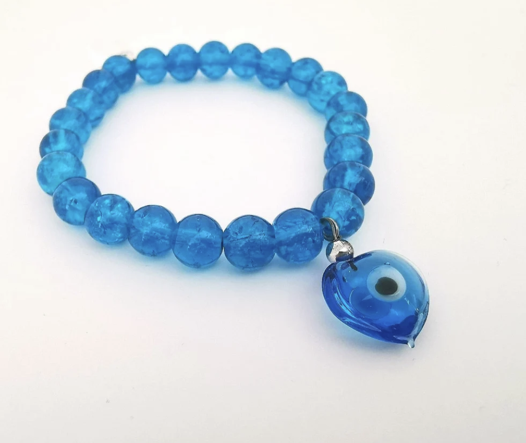 Blue Glass Evil Eye Charm Bracelet