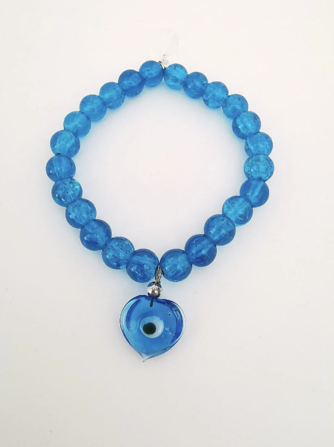 Blue Glass Evil Eye Charm Bracelet