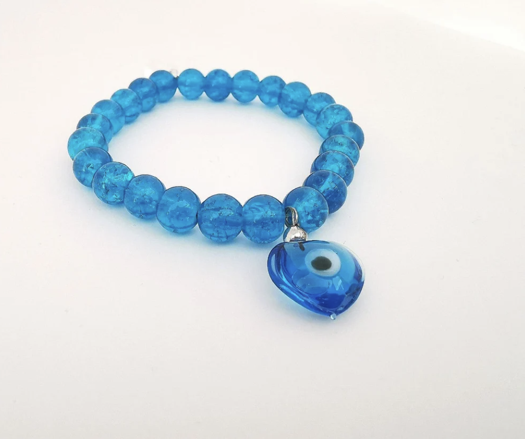 Blue Glass Evil Eye Charm Bracelet