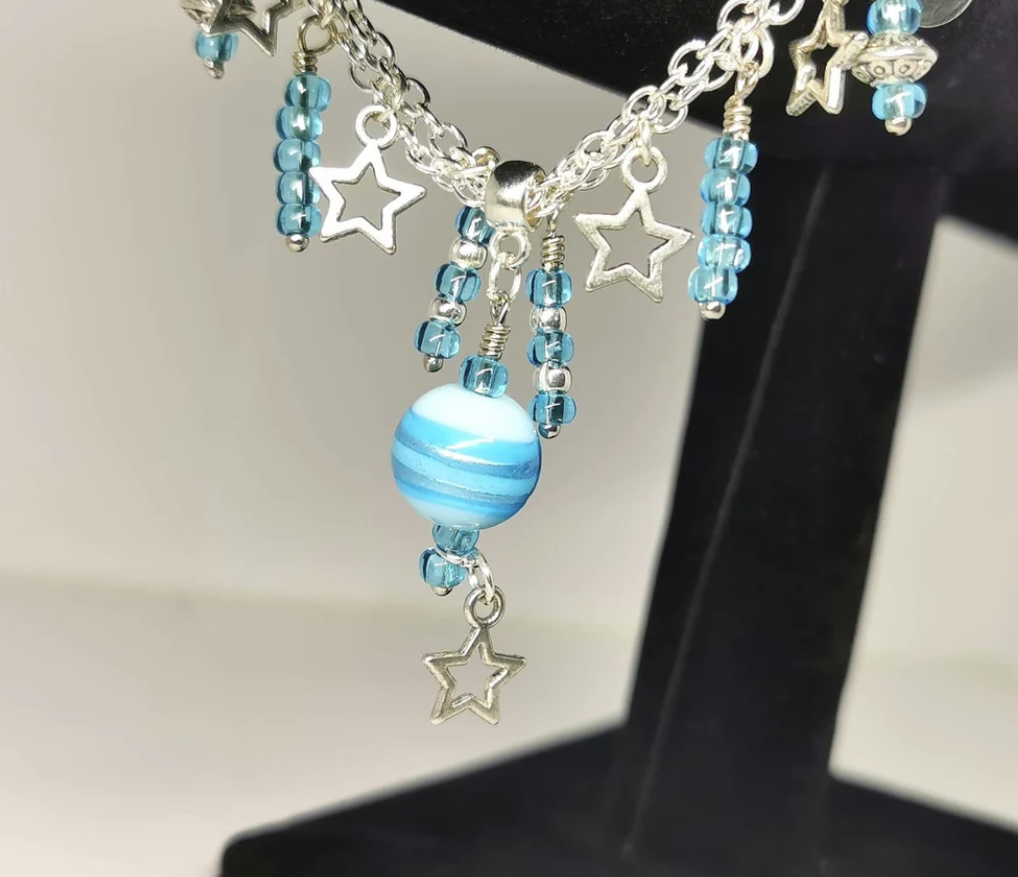 Blue Lamp Glass and Star Dangle Chain Bracelet