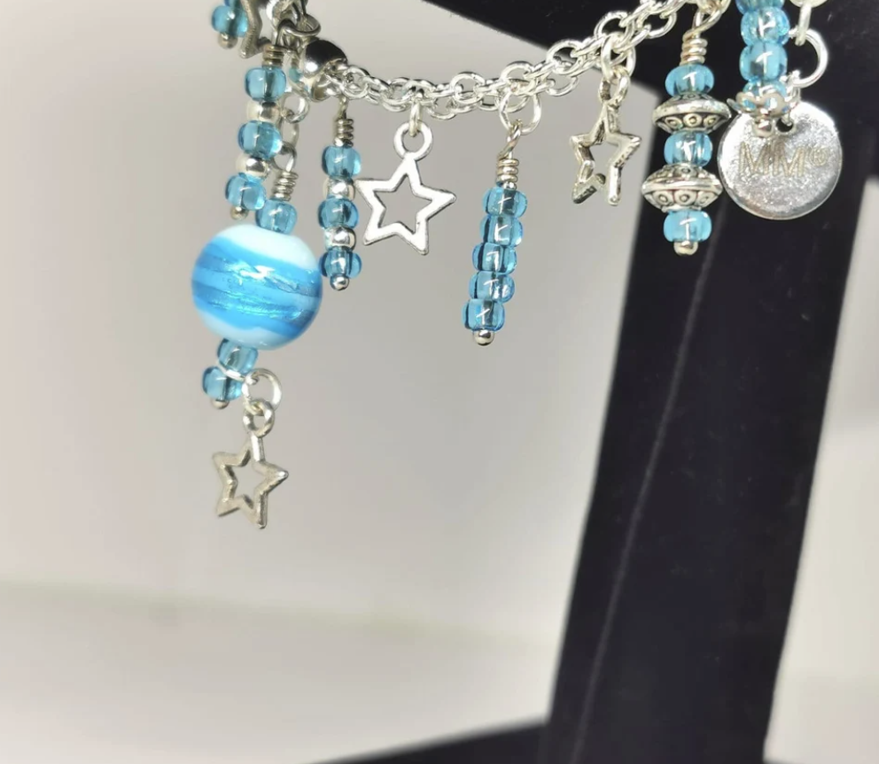 Blue Lamp Glass and Star Dangle Chain Bracelet