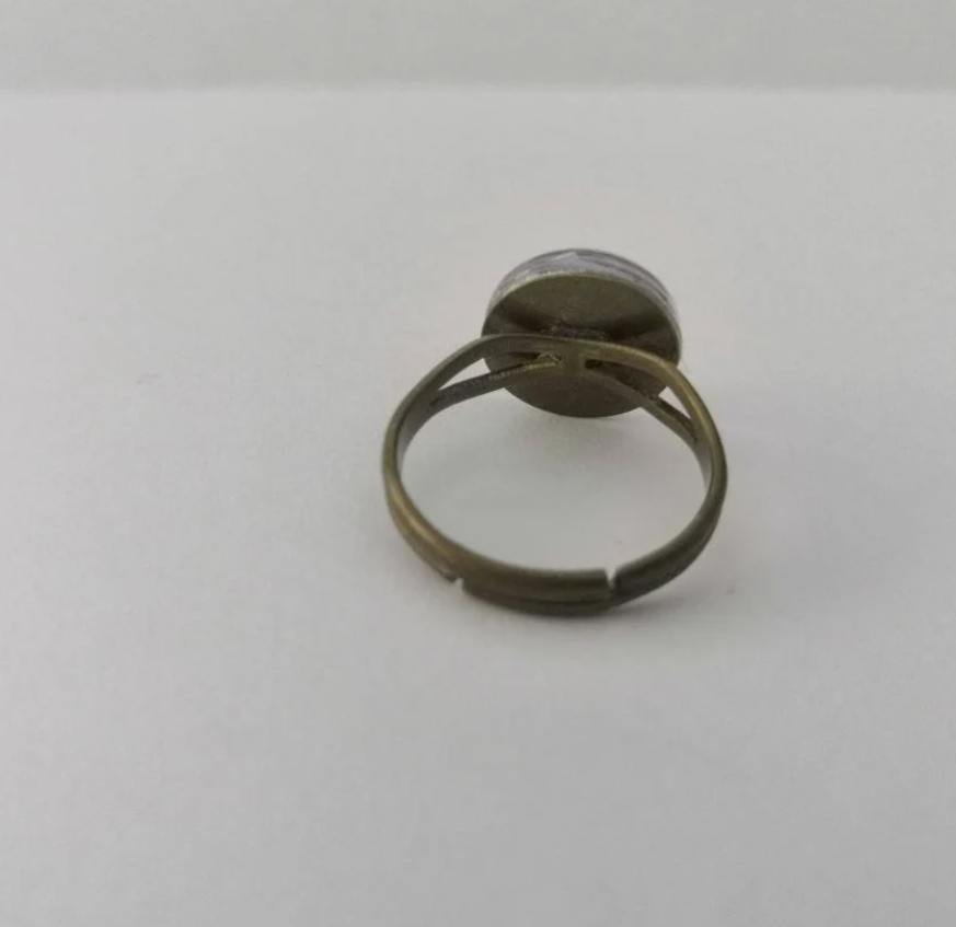 Blue Pattern Adjustable Brass Cabochon Ring