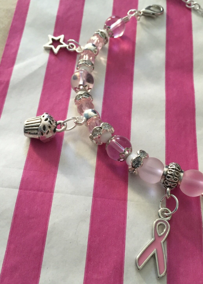 Breast Cancer Awareness, Hope Pink & White Charm Bracelet