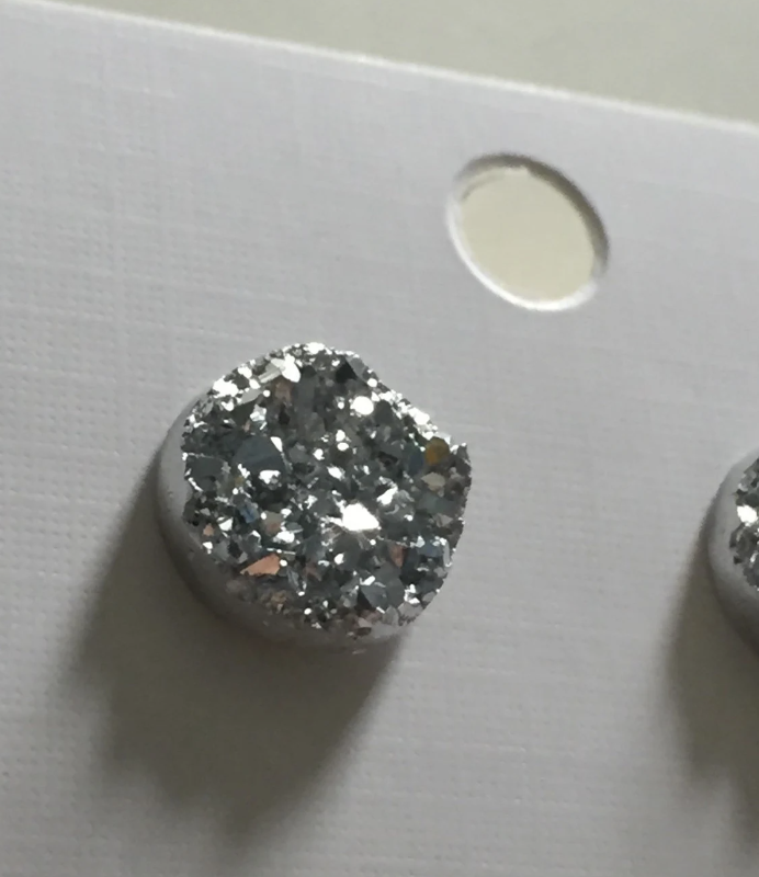 Bright Silver Faux Druzy Cabochon Studs