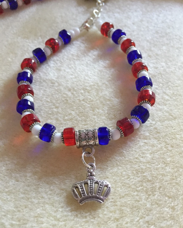 British Pride - Red, White and Blue Crown Charm Bracelet