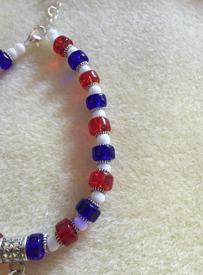 British Pride - Red, White and Blue Crown Charm Bracelet