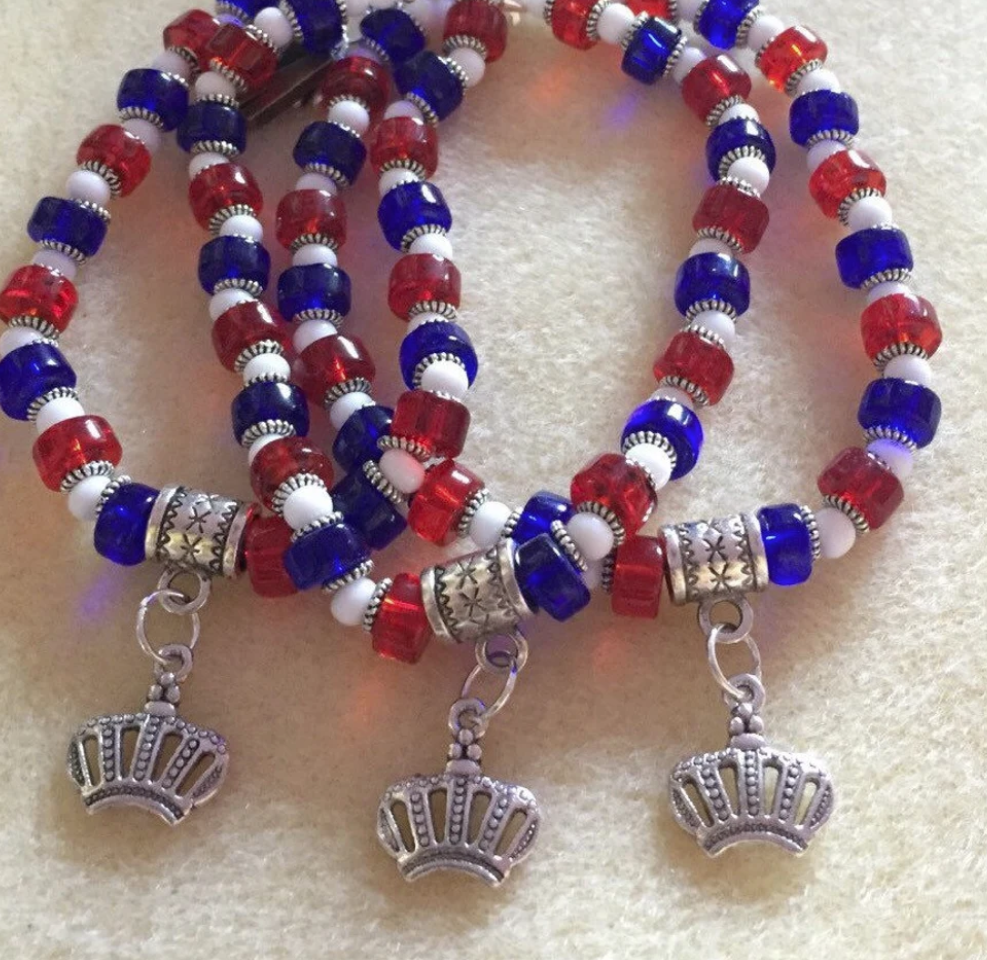 British Pride - Red, White and Blue Crown Charm Bracelet