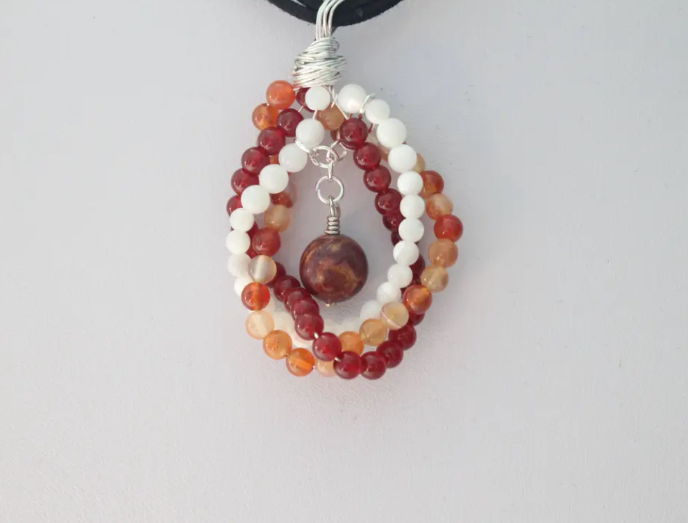 Carnelian, Mother of Pearl & Picasso Jasper Necklace