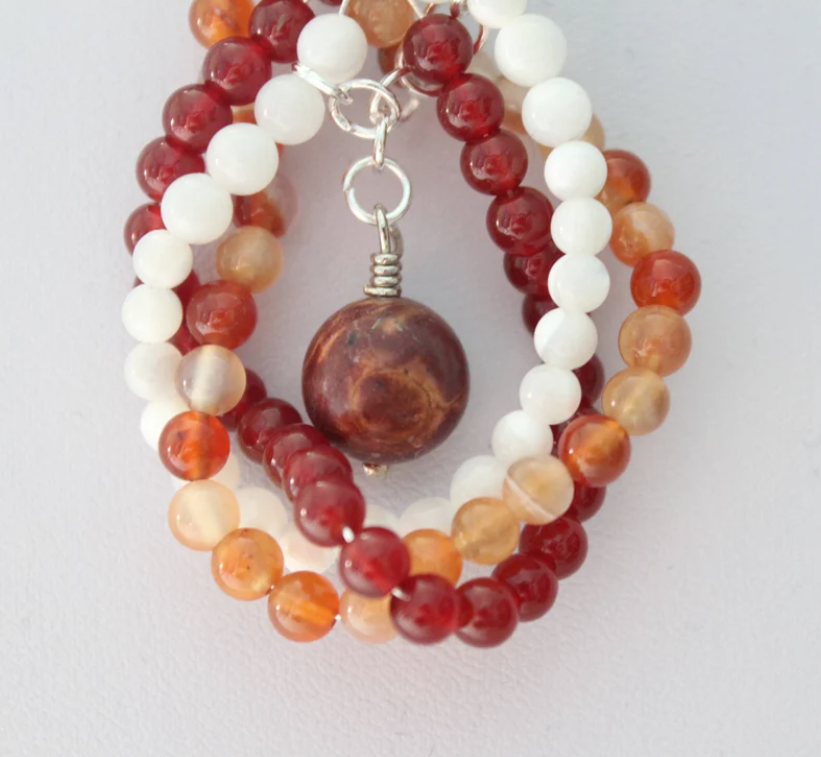 Carnelian, Mother of Pearl & Picasso Jasper Necklace
