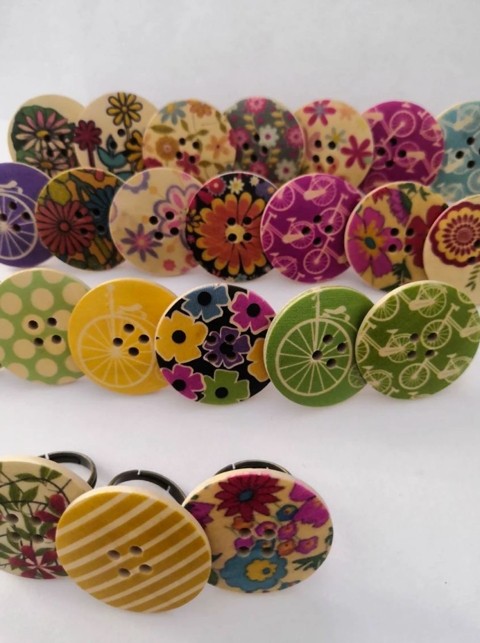 Chunky Colourful Button Adjustable Brass Ring