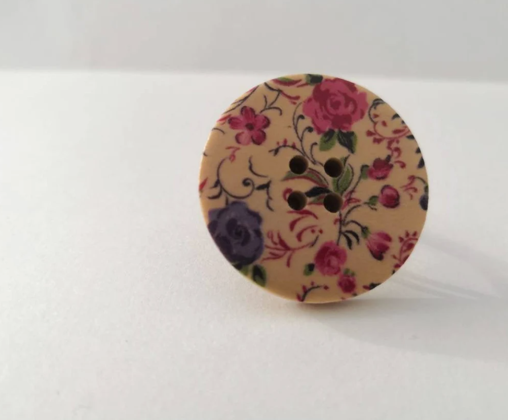 Chunky Floral Print Button Adjustable Ring