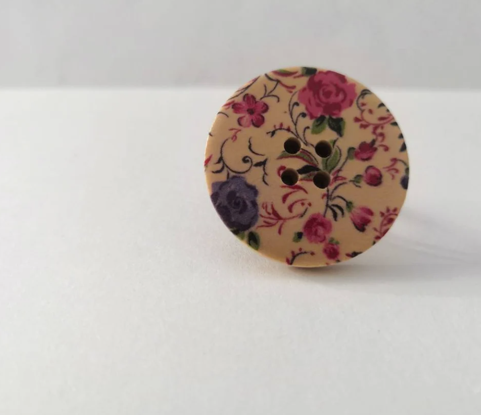 Chunky Floral Print Button Adjustable Ring