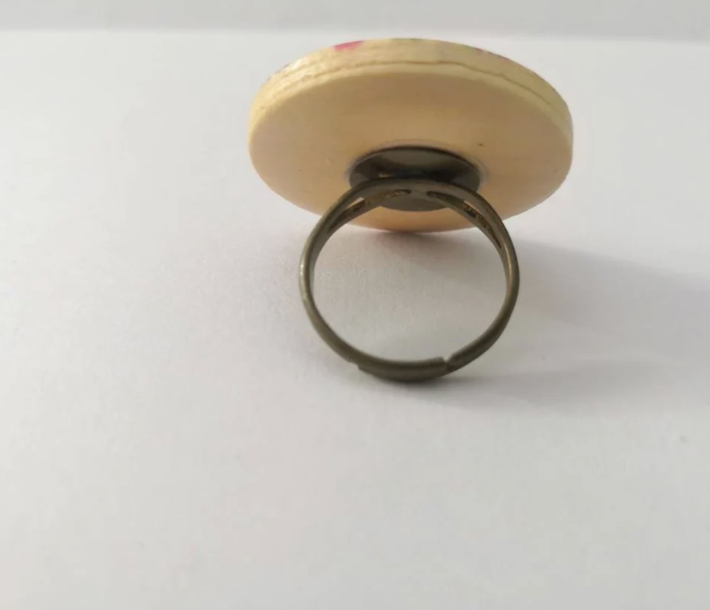 Chunky Floral Print Button Adjustable Ring