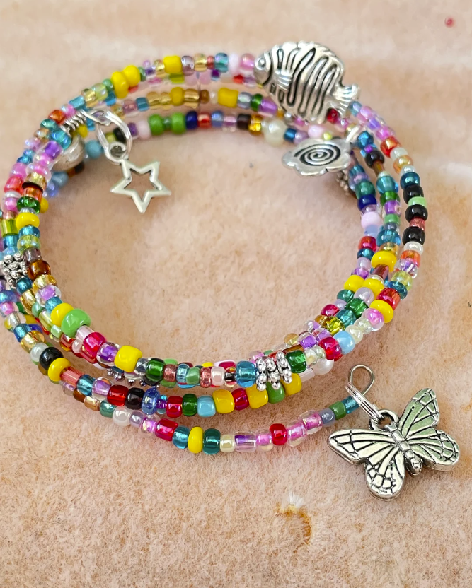 Colourful Beaded Charm Memory Wrap Bracelet