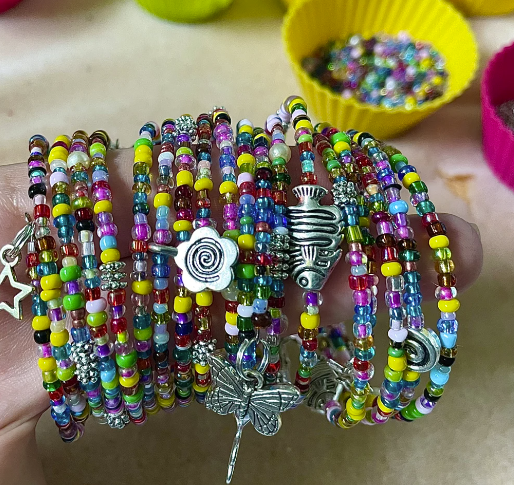 Colourful Beaded Charm Memory Wrap Bracelet