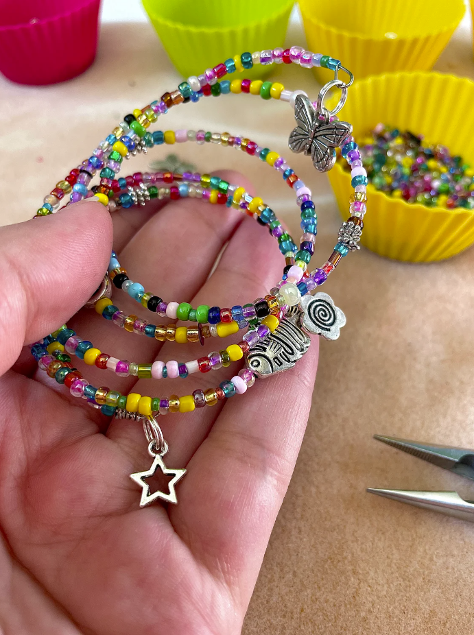 Colourful Beaded Charm Memory Wrap Bracelet
