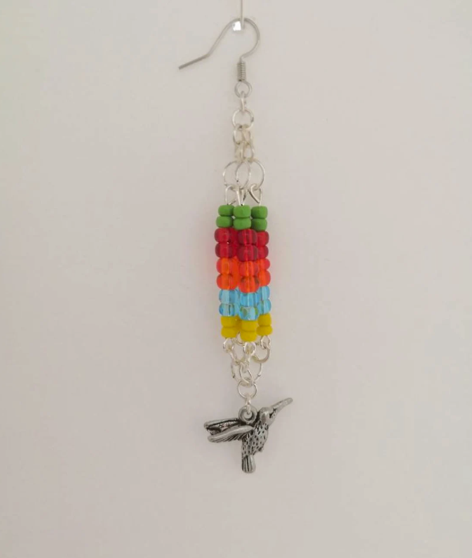 Colourful Bird in Flight Dangle Drop Earrings