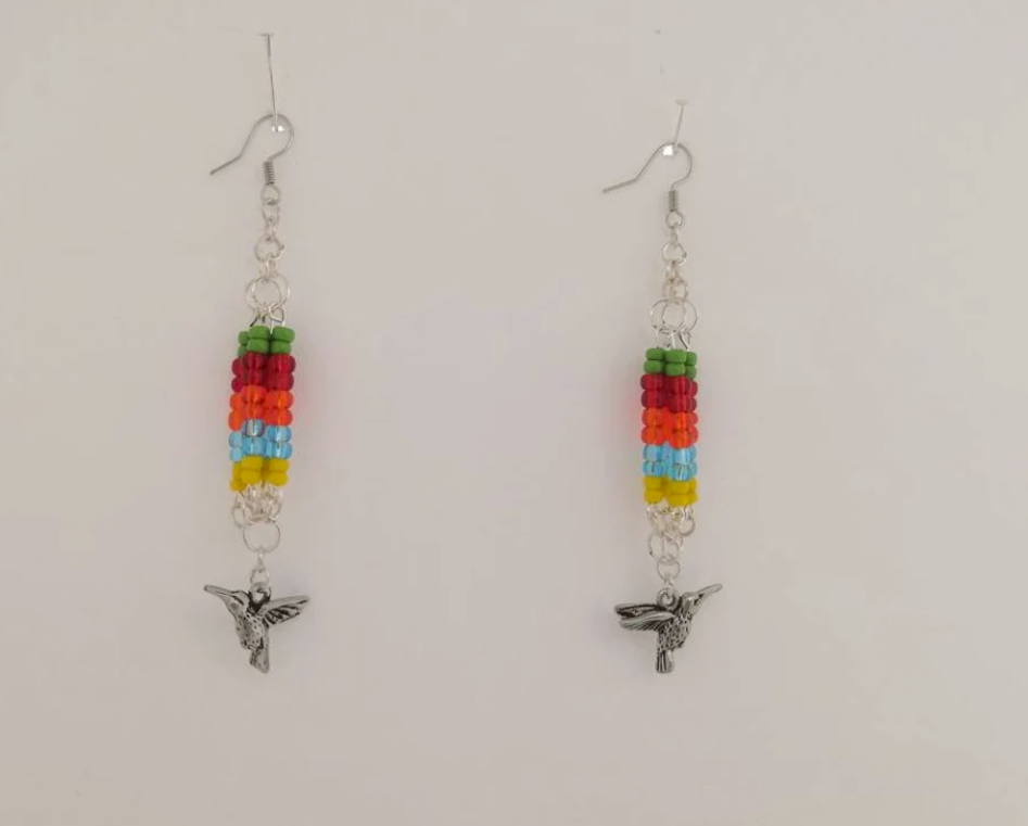 Colourful Bird in Flight Dangle Drop Earrings