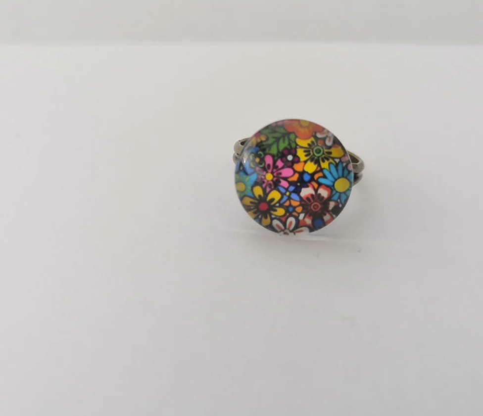 Colourful Flowers Cabochon Ring