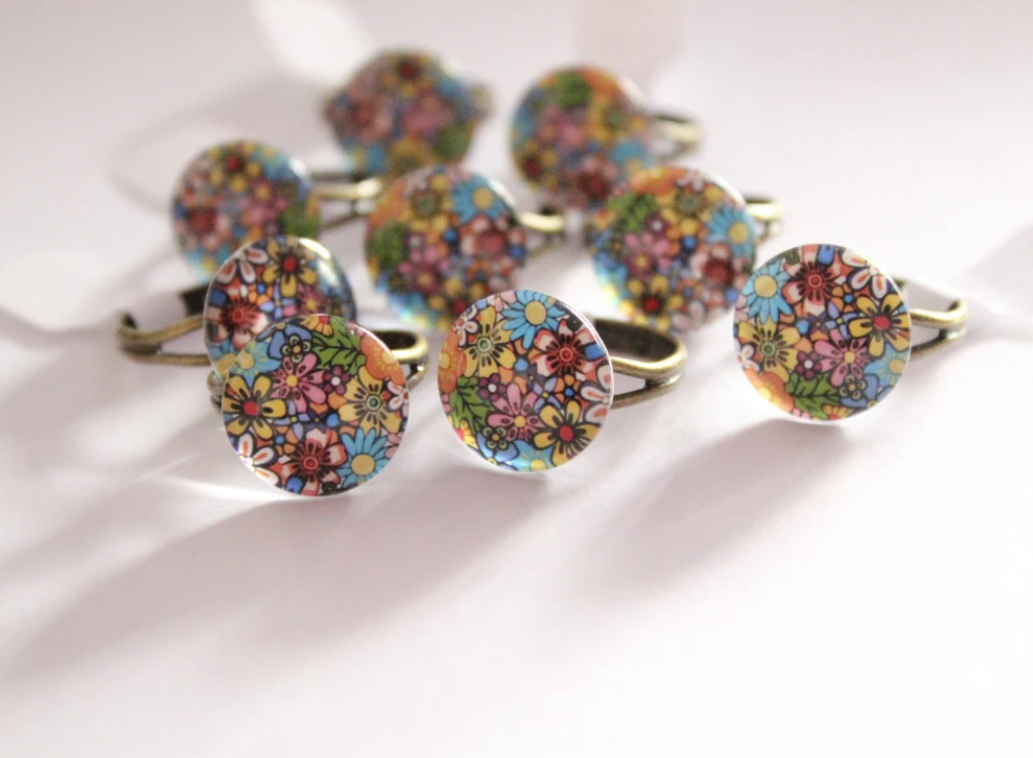 Colourful Flowers Cabochon Ring