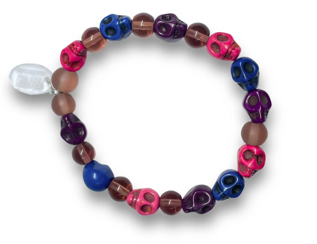 Colourful Howlite Skull Beaded Pink Purple and Blue Stretchy Bracelet