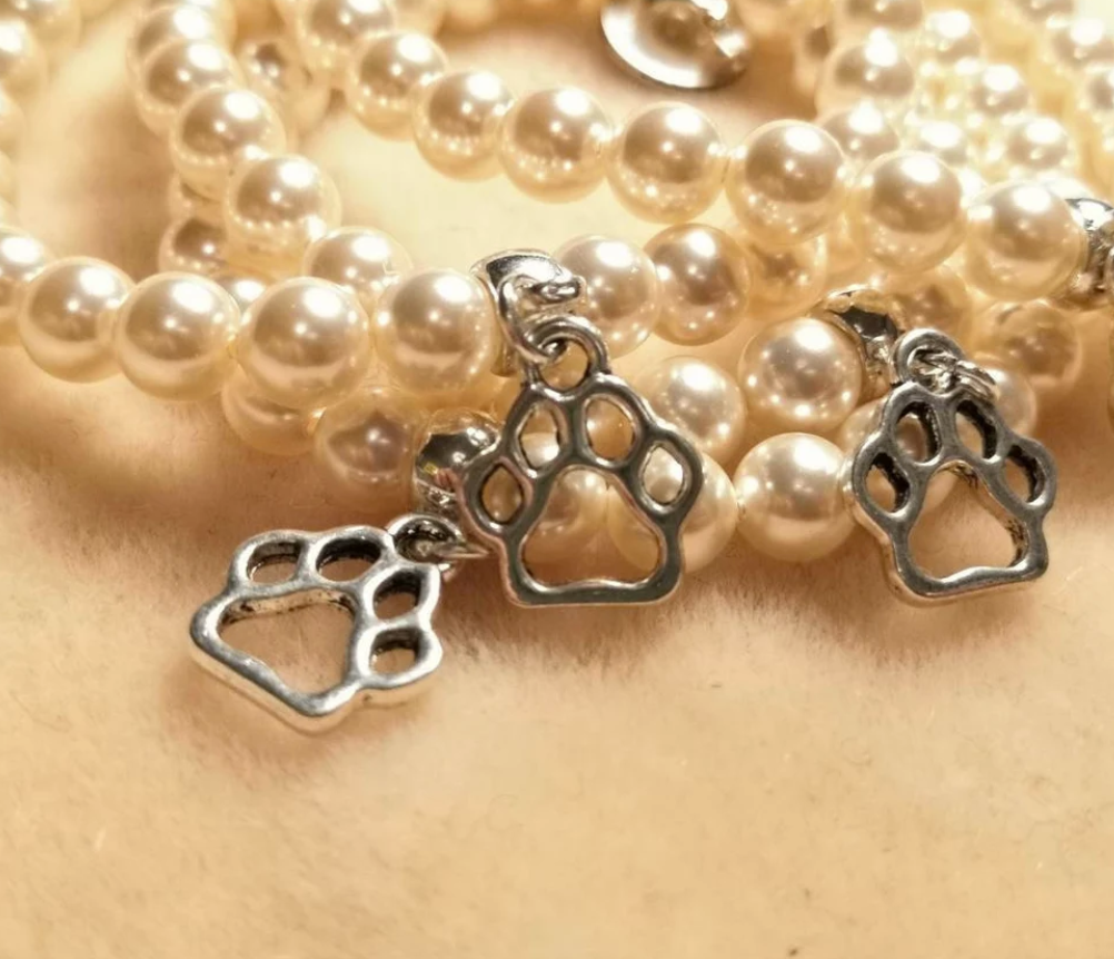Cream Rose Swarovski Pearl Paw Charm Bracelet