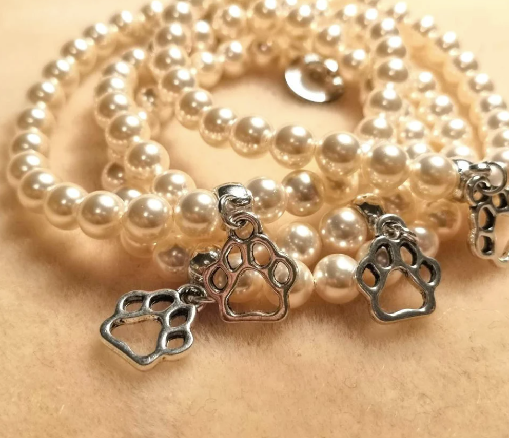 Cream Rose Swarovski Pearl Paw Charm Bracelet