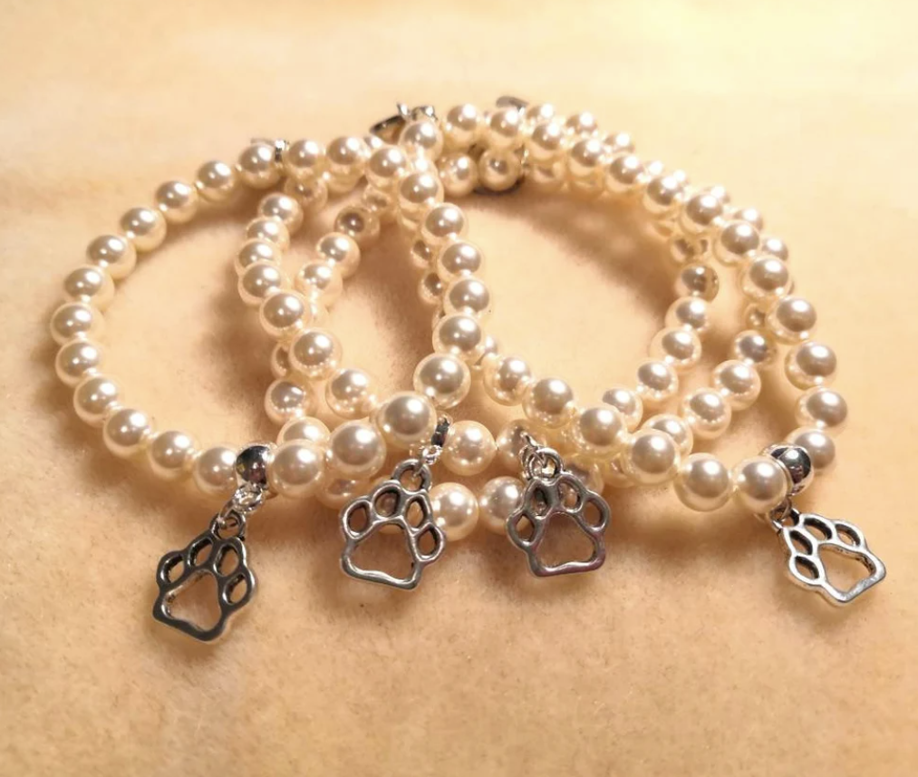 Cream Rose Swarovski Pearl Paw Charm Bracelet