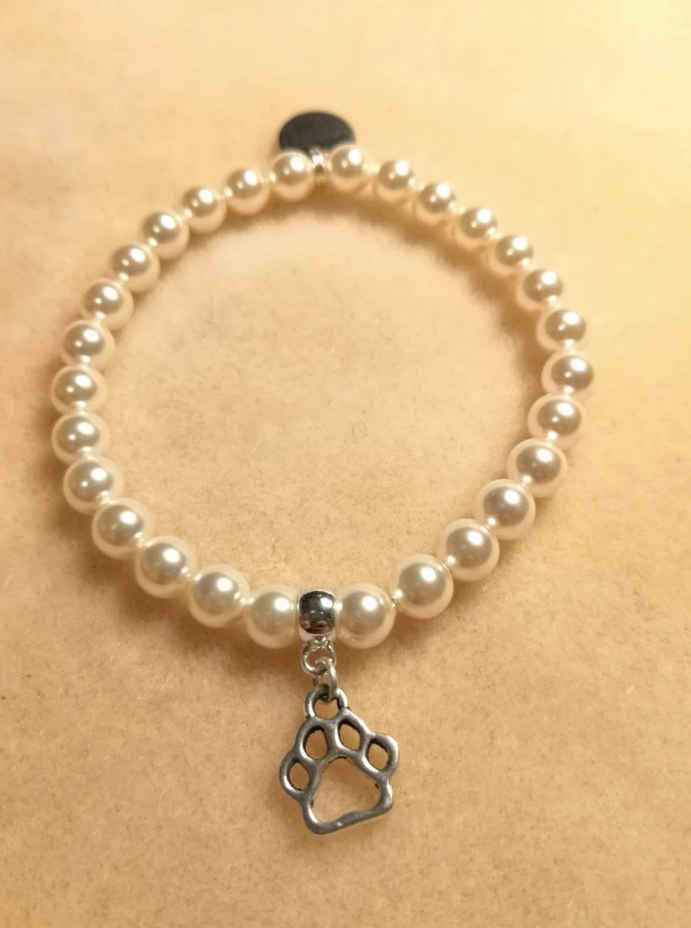 Cream Rose Swarovski Pearl Paw Charm Bracelet