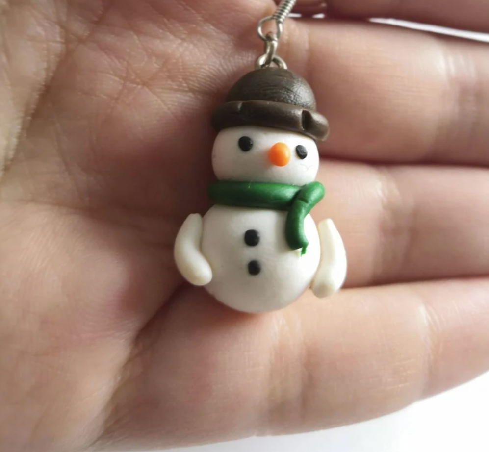 Cute 3D Clay Snowman Earrings