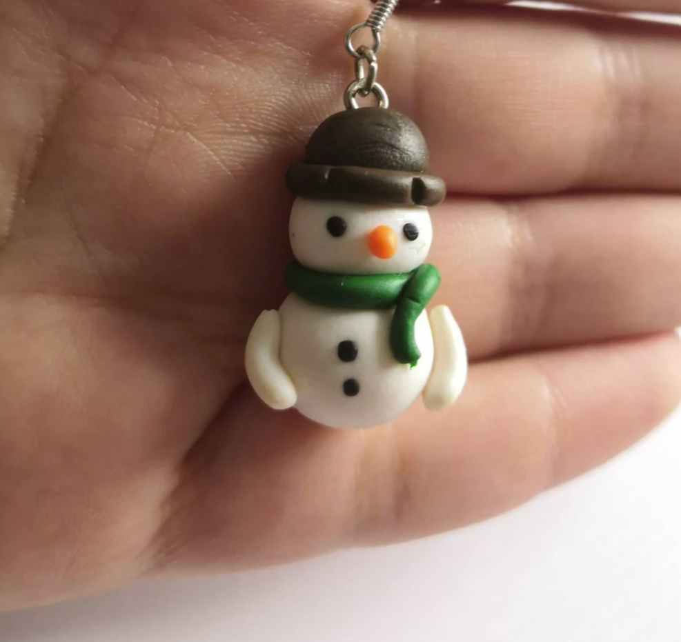 Cute 3D Clay Snowman Earrings
