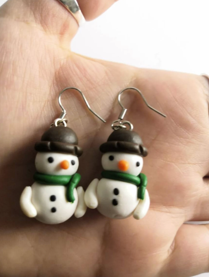 Cute 3D Clay Snowman Earrings