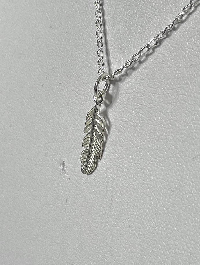 Dainty Sterling Silver Feather Charm Chain Necklace