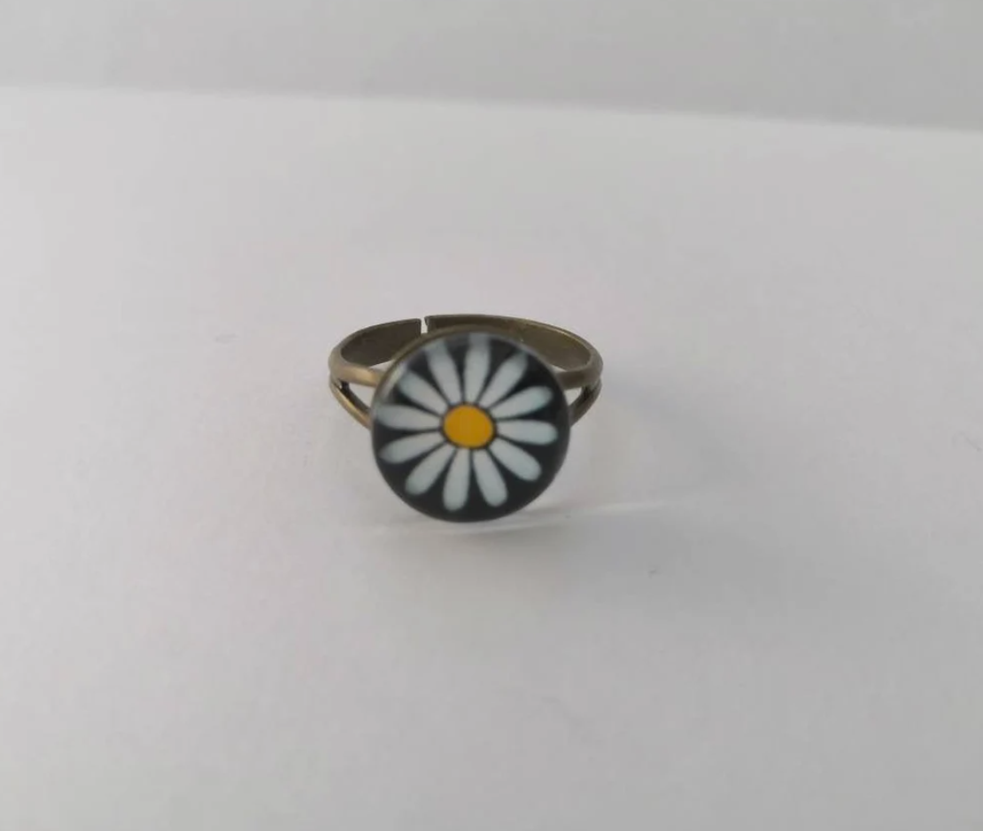 Daisy Adjustable Brass Cabochon Ring