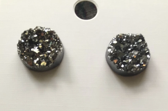 Dark Silver Faux Druzy Cabochon Studs