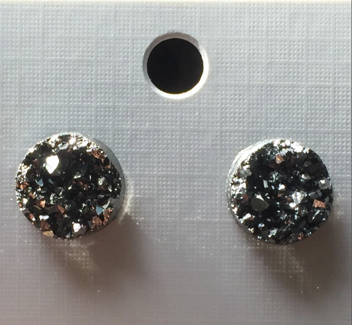 Dark Silver Faux Druzy Cabochon Studs