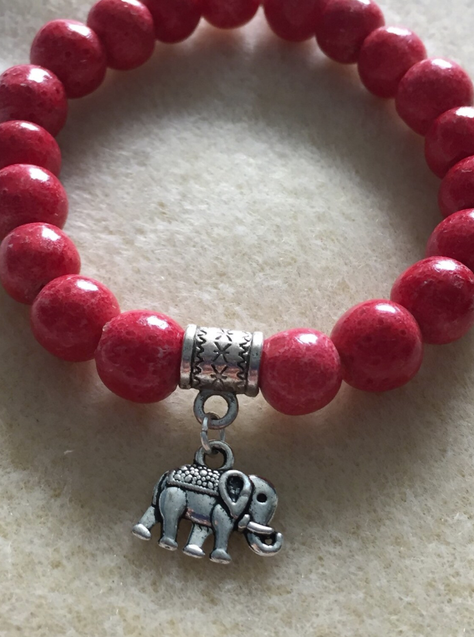 Dotted Red Elephant Charm Bracelet