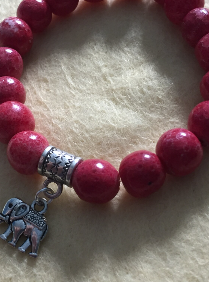 Dotted Red Elephant Charm Bracelet