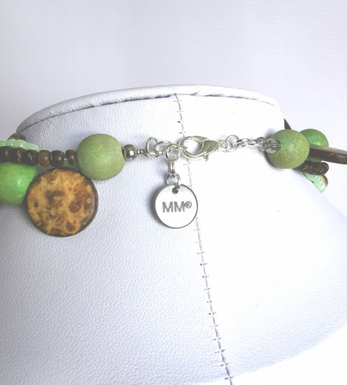 Earth Tones Triple Strand Green and Brown Beaded Pendant Necklace