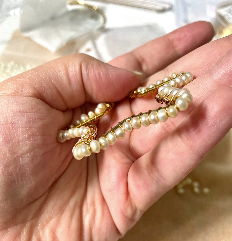 Freshwater Pearl Stainless Steel Gold Star Hoop Earrings