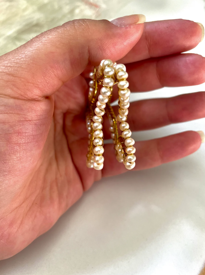 Freshwater Pearl Stainless Steel Gold Star Hoop Earrings